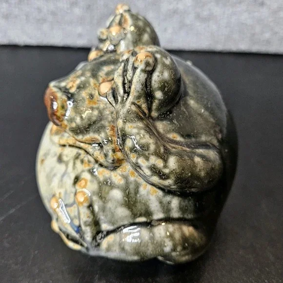 Fat Belly Frog Ceramic Glazed‎ Mottled See No Evil Funny Figurine 5 Inch - Picture 2 of 5